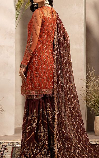 Zarif Rust Net Suit | Pakistani Embroidered Chiffon Dresses- Image 2