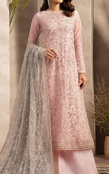 Zarif Oriental Pink Net Suit | Pakistani Embroidered Chiffon Dresses- Image 1