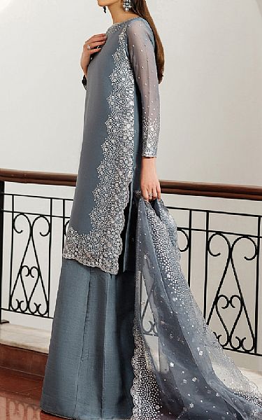 Zarif Slate Grey Chiffon Suit | Pakistani Embroidered Chiffon Dresses USA- Image 3