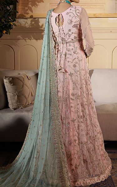 Zarif Tea Pink/Sky Blue Net Suit | Pakistani Embroidered Chiffon Dresses USA- Image 2