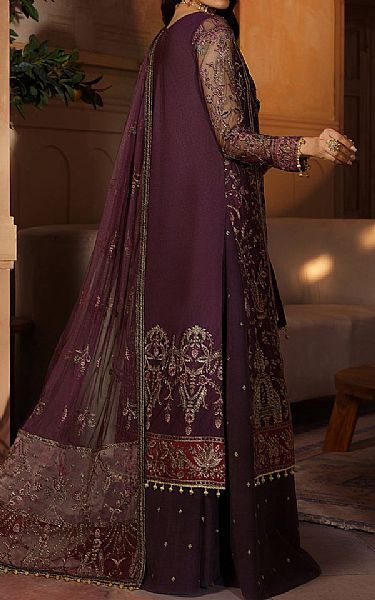 Zarif Old Mauve Net Suit | Pakistani Embroidered Chiffon Dresses- Image 2