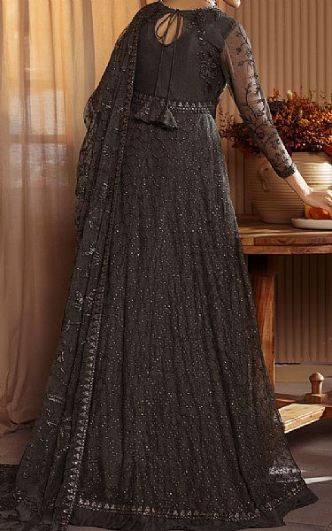 Zarif Dark Grey Net Suit | Pakistani Embroidered Chiffon Dresses- Image 2