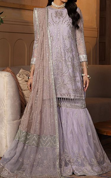 Zarif Lilac Net Suit | Pakistani Embroidered Chiffon Dresses- Image 1