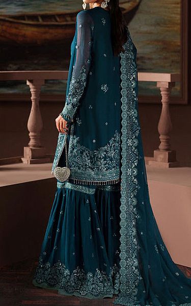 Zarif Teal Chiffon Suit | Pakistani Embroidered Chiffon Dresses USA- Image 2