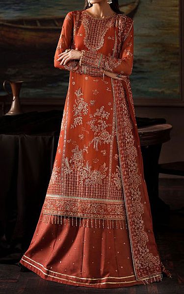 Zarif Bright Orange Chiffon Suit | Pakistani Embroidered Chiffon Dresses USA- Image 1
