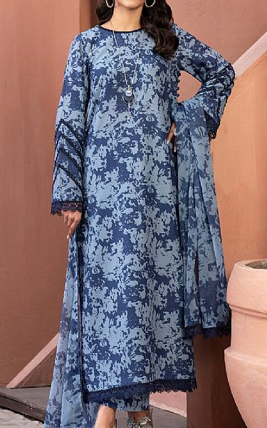 Zarif Rock Blue/Pickled Bluewood Cambric Suit | Pakistani Lawn Suits- Image 1