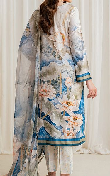 Zarif Off White/Blue Silk Suit | Pakistani Embroidered Chiffon Dresses USA- Image 2