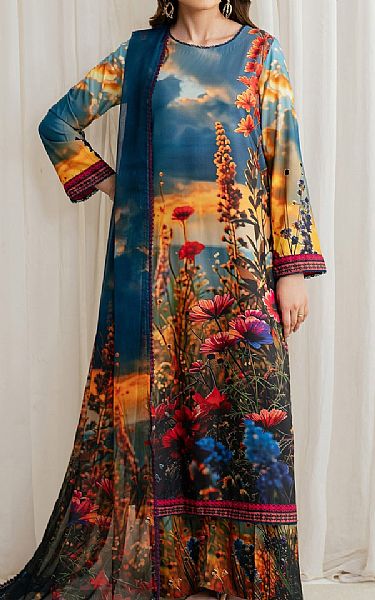 Zarif Multi Silk Suit | Pakistani Embroidered Chiffon Dresses USA- Image 1