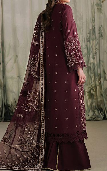 Zarif Wine Raw Silk Suit | Pakistani Embroidered Chiffon Dresses USA- Image 2