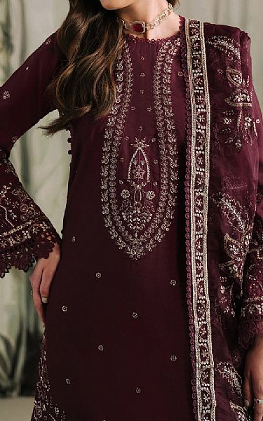 Zarif Wine Raw Silk Suit | Pakistani Embroidered Chiffon Dresses USA- Image 3