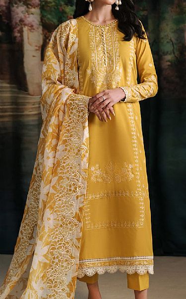 Zarif Butterscotch Raw Silk Suit | Pakistani Embroidered Chiffon Dresses USA- Image 1