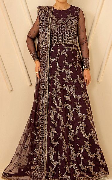 Zarif Chocolate Net Suit | Pakistani Embroidered Chiffon Dresses USA- Image 1