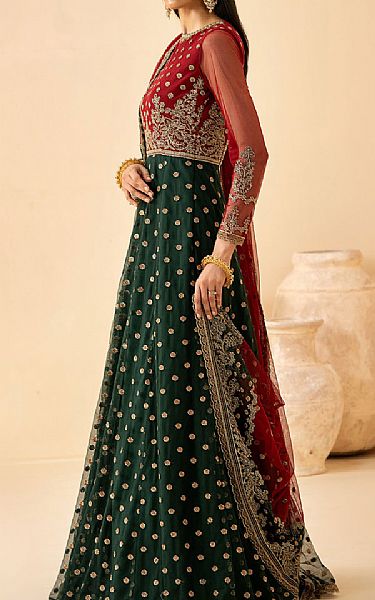 Zarif Red/Green Net Suit | Pakistani Embroidered Chiffon Dresses USA- Image 2