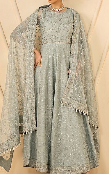 Zarif Turquoise Net Suit | Pakistani Embroidered Chiffon Dresses USA- Image 1