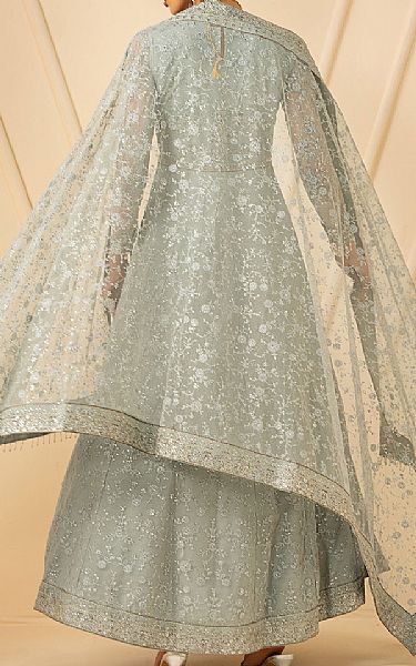 Zarif Turquoise Net Suit | Pakistani Embroidered Chiffon Dresses USA- Image 2