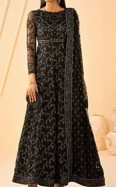 Zarif Black Net Suit | Pakistani Embroidered Chiffon Dresses USA- Image 1