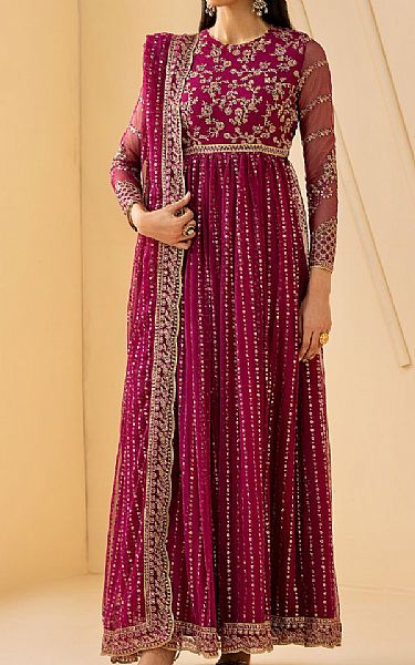 Zarif Magenta Net Suit | Pakistani Embroidered Chiffon Dresses USA- Image 1