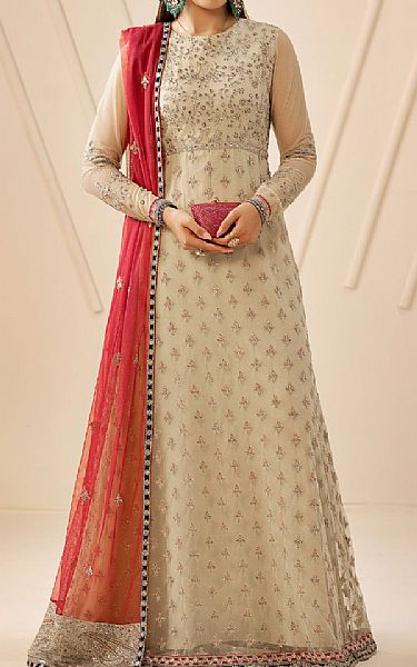 Zarif Off-white Net Suit | Pakistani Embroidered Chiffon Dresses USA- Image 1