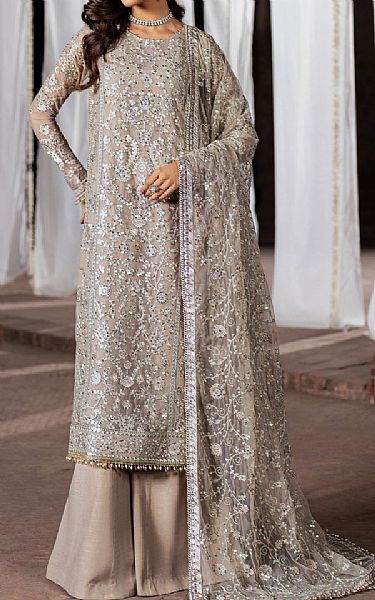 Zarif Ivory/Grey Net Suit | Pakistani Embroidered Chiffon Dresses USA- Image 1
