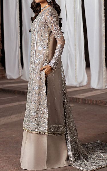 Zarif Ivory/Grey Net Suit | Pakistani Embroidered Chiffon Dresses USA- Image 2