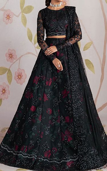 Zarif Black Net Suit | Pakistani Embroidered Chiffon Dresses USA- Image 1