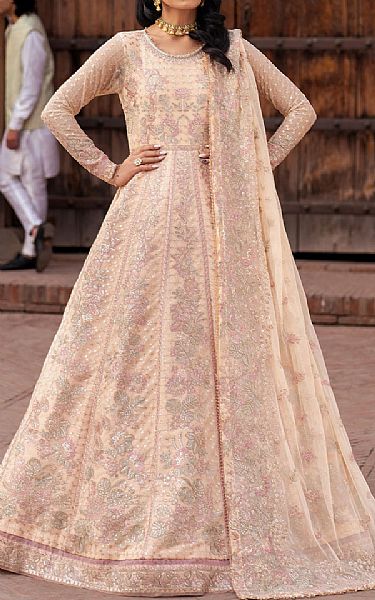 Zarif Peach Net Suit | Pakistani Embroidered Chiffon Dresses USA- Image 1