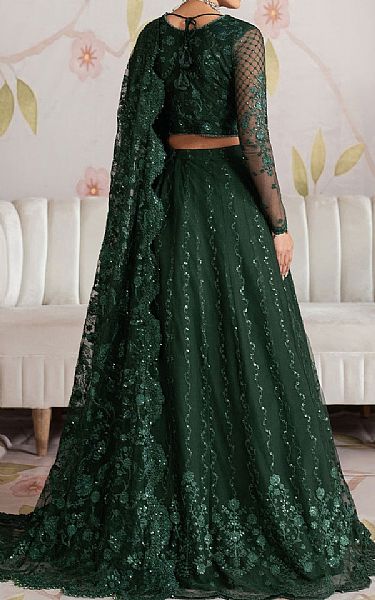 Zarif Bottle Green Net Suit | Pakistani Embroidered Chiffon Dresses USA- Image 2