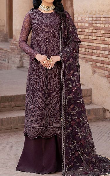 Zarif Plum Net Suit | Pakistani Embroidered Chiffon Dresses USA- Image 1
