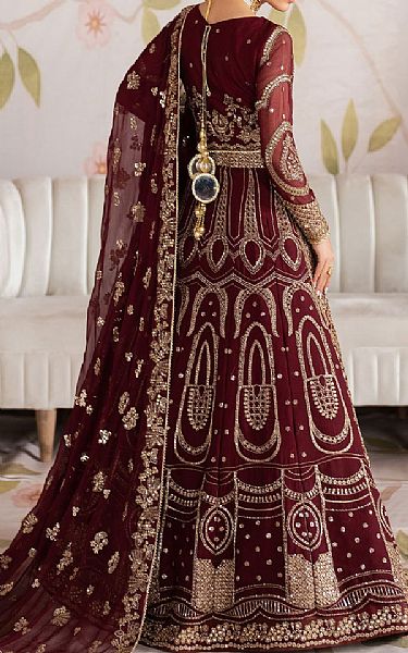 Zarif Maroon Chiffon Suit | Pakistani Embroidered Chiffon Dresses USA- Image 2