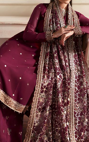 Zarif Crimson Chiffon Suit | Pakistani Embroidered Chiffon Dresses USA- Image 3