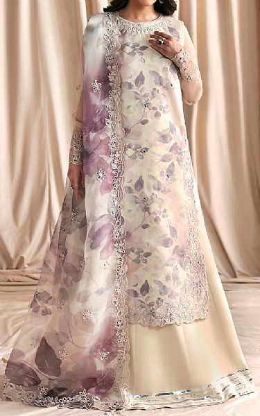 Zarif Ivory Organza Suit | Pakistani Embroidered Chiffon Dresses USA- Image 1