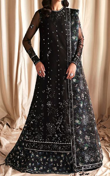 Zarif Black Net Suit | Pakistani Embroidered Chiffon Dresses USA- Image 1