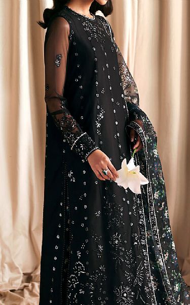 Zarif Black Net Suit | Pakistani Embroidered Chiffon Dresses USA- Image 3