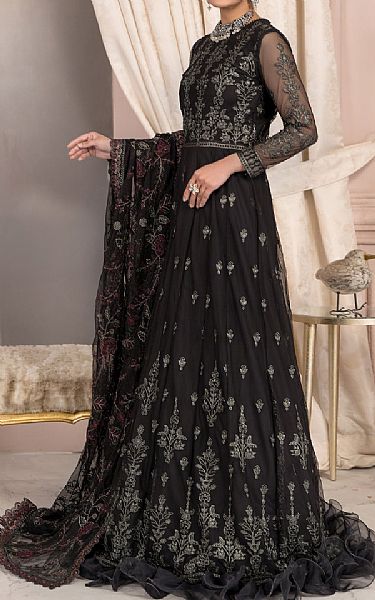 Zarif Black Net Suit | Pakistani Embroidered Chiffon Dresses- Image 2