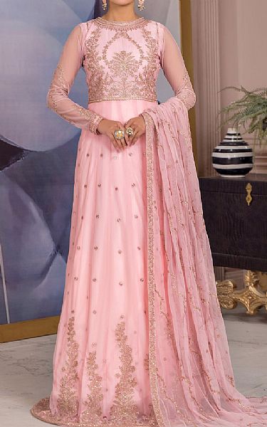 Zarif Rose Pink Net Suit | Pakistani Embroidered Chiffon Dresses- Image 1