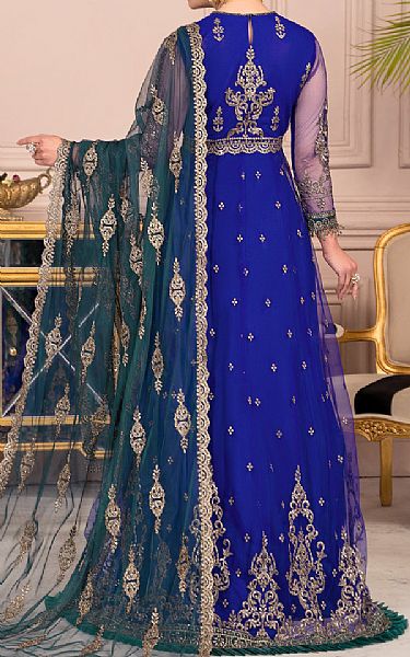Zarif Royal Blue Net Suit | Pakistani Embroidered Chiffon Dresses- Image 2