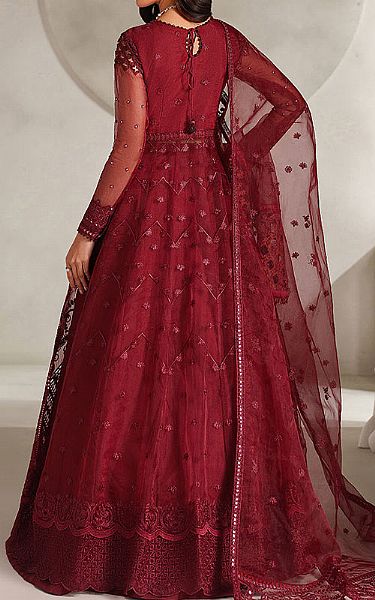 Zarif Maroon Organza Suit | Pakistani Embroidered Chiffon Dresses USA- Image 2