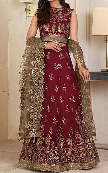 Zarif Maroon Chiffon Suit | Pakistani Wedding Dresses- Image 1