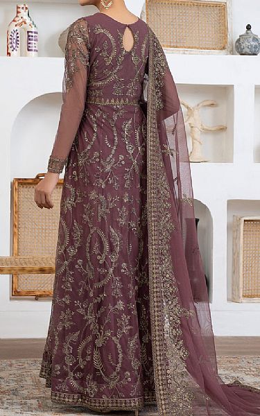Zarif Brownish Purple Net Suit | Pakistani Embroidered Chiffon Dresses- Image 2
