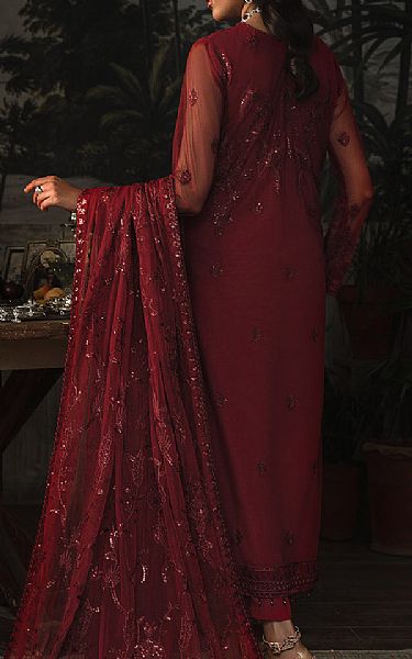 Zarif Maroon Net Suit | Pakistani Embroidered Chiffon Dresses- Image 2