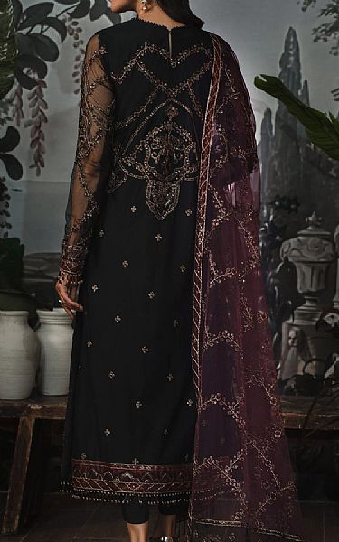 Zarif Black Net Suit | Pakistani Embroidered Chiffon Dresses- Image 2