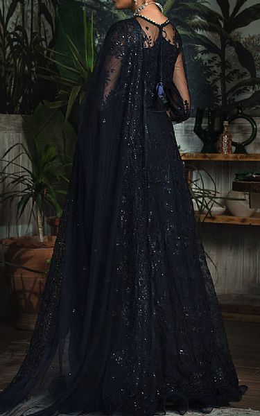 Zarif Midnight Blue Net Suit | Pakistani Embroidered Chiffon Dresses- Image 2
