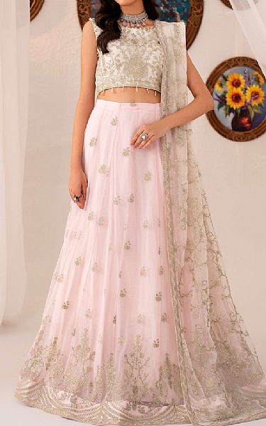 Zarif White/Pink Net Suit | Pakistani Embroidered Chiffon Dresses USA- Image 1