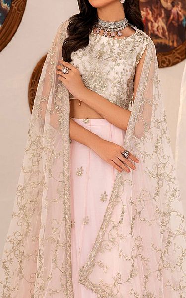 Zarif White/Pink Net Suit | Pakistani Embroidered Chiffon Dresses USA- Image 2