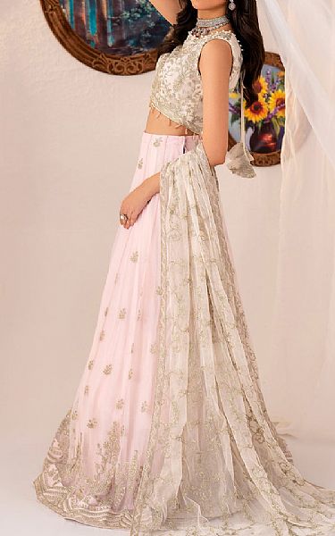 Zarif White/Pink Net Suit | Pakistani Embroidered Chiffon Dresses USA- Image 3