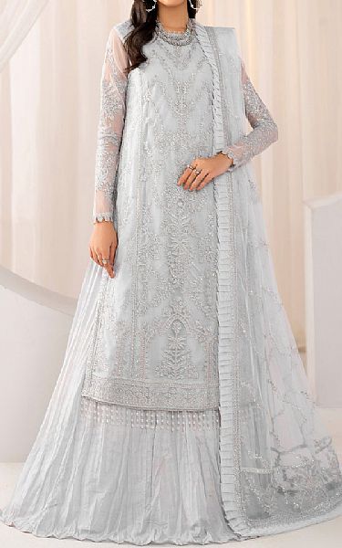 Zarif Slate/Grey Net Suit | Pakistani Embroidered Chiffon Dresses USA- Image 1