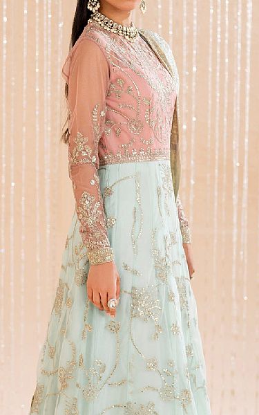 Zarif Tea Pink/Turquoise Net Suit | Pakistani Embroidered Chiffon Dresses USA- Image 2