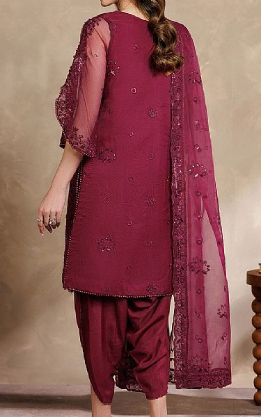Zarif Wine Red Organza Suit | Pakistani Embroidered Chiffon Dresses USA- Image 2