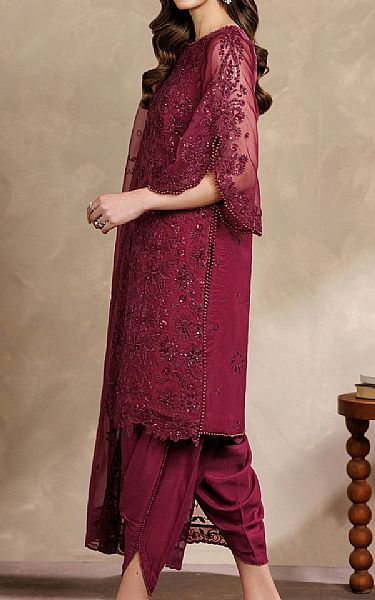 Zarif Wine Red Organza Suit | Pakistani Embroidered Chiffon Dresses USA- Image 3