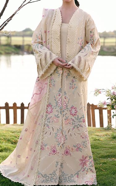 Zarposh Ivory/Pink Lawn Suit | Pakistani Lawn Dress in USA- Image 1